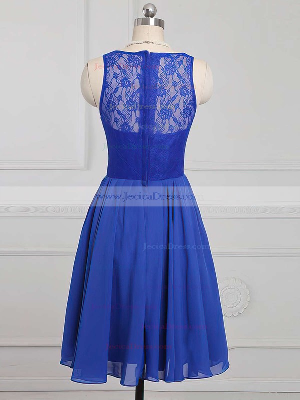Boutique Royal Blue Scoop Neck Chiffon Lace Knee-length Bridesmaid Dress #JCD01012886