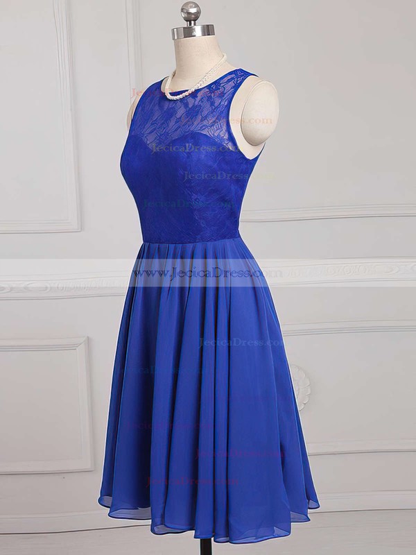 Boutique Royal Blue Scoop Neck Chiffon Lace Knee-length Bridesmaid Dress #JCD01012886