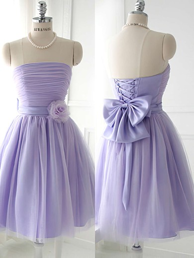 Strapless Satin Tulle Bow Good Lavender Short/Mini Bridesmaid Dress #JCD01012888