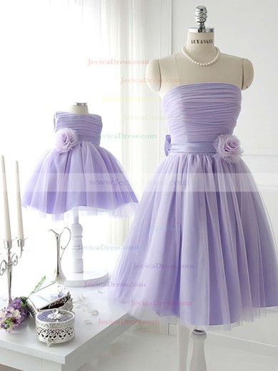 Strapless Satin Tulle Bow Good Lavender Short/Mini Bridesmaid Dress #JCD01012888