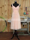Pink V-neck Chiffon Ruffles Fashion Tea-length Bridesmaid Dress #JCD01012892