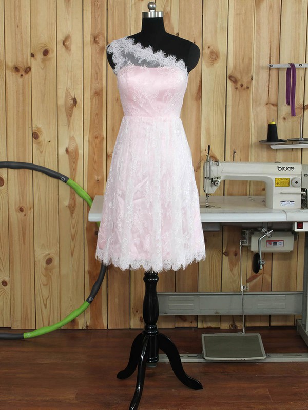 Famous One Shoulder Lace Ruffles Knee-length Bridesmaid Dress #JCD01012893