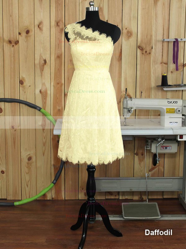 Famous One Shoulder Lace Ruffles Knee-length Bridesmaid Dress #JCD01012893