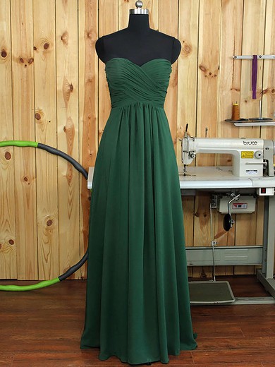 Sweetheart Chiffon Ruffles A-line Amazing Dark Green Bridesmaid Dress #JCD01012894