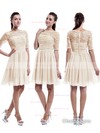 Nice Scoop Neck Chiffon Tulle Appliques Lace 1/2 Sleeve Knee-length Bridesmaid Dress #JCD01012898