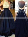 Backless Ball Gown Satin Tulle Floor-length Beading Elegant Halter Prom Dresses #JCD020102391