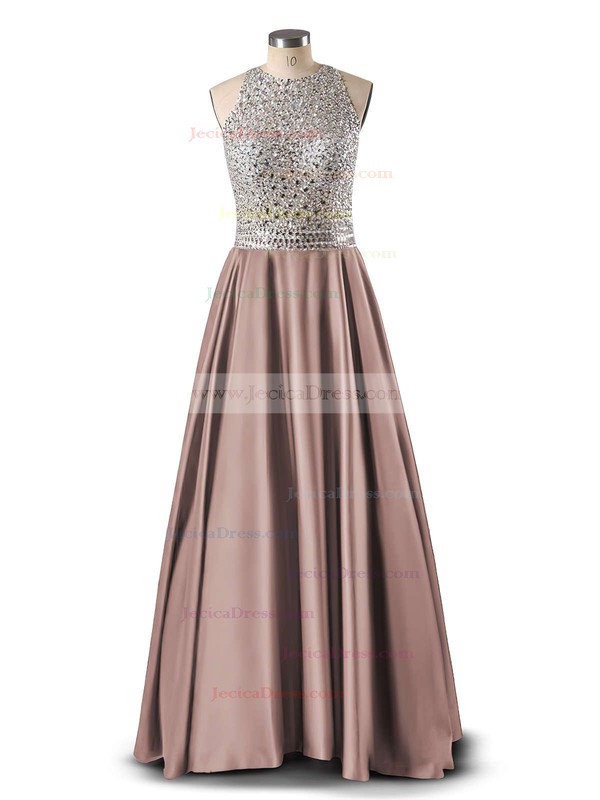 A-line Scoop Neck Satin Tulle with Beading Perfect Open Back Prom Dresses #JCD020102392