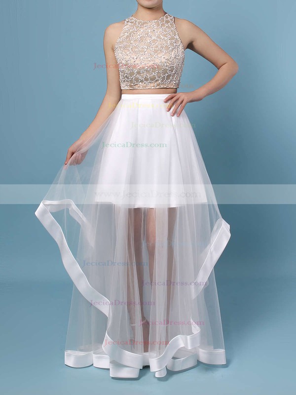 Two Piece A-line Scoop Neck Tulle Beading Floor-length Girls Prom Dresses #JCD020102393