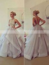 Hot Backless Scoop Neck Organza Beading Sweep Train Ball Gown Prom Dresses #JCD020102394