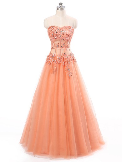 Gorgeous A-line Sweetheart Tulle Floor-length with Beading Prom Dresses #JCD020102409