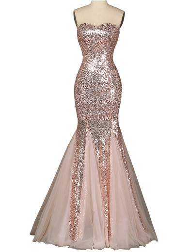 Trumpet/Mermaid Sweetheart Chiffon Sequined Floor-length Amazing Prom Dresses #JCD020102410