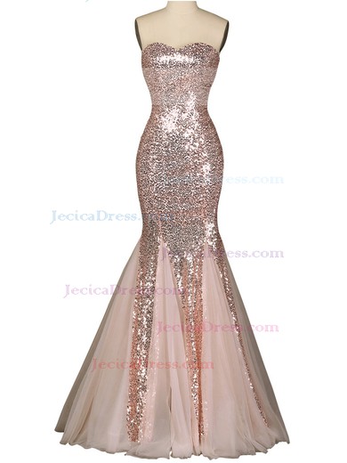 Trumpet/Mermaid Sweetheart Chiffon Sequined Floor-length Amazing Prom Dresses #JCD020102410