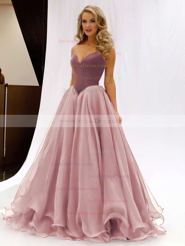 Princess V-neck Burgundy Organza Floor-length Ruffles Famous Prom Dresses #JCD020102419