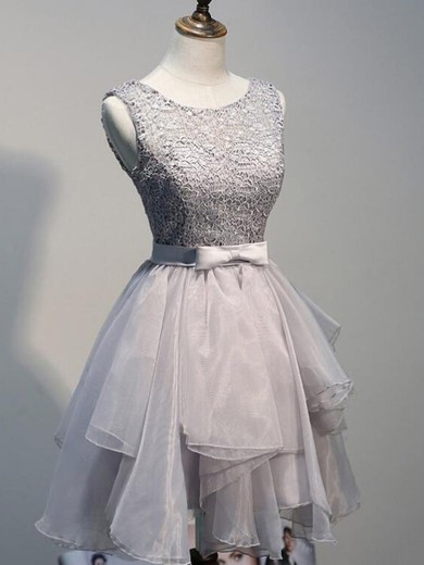 Short/Mini A-line Scoop Neck Lace Organza Sashes / Ribbons Affordable Prom Dresses #JCD020102423