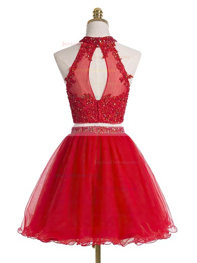 Two Piece A-line Tulle Short/Mini Beading Boutique High Neck Prom Dresses #JCD020102432