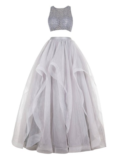 Ball Gown Scoop Neck Organza Floor-length with Beading Two Piece Prom Dresses #JCD020102433