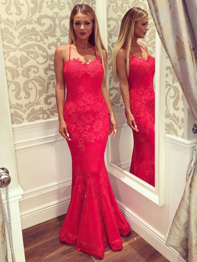 Red Trumpet/Mermaid Sweetheart Backless Lace Floor-length Latest Prom Dresses #JCD020102434