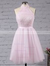 A-line High Neck Tulle Short/Mini Sashes / Ribbons Prom Dresses #JCD020102515