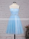 Pretty A-line Scoop Neck Tulle Short/Mini Beading Light Sky Blue Prom Dresses #JCD020102518