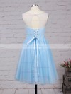 Pretty A-line Scoop Neck Tulle Short/Mini Beading Light Sky Blue Prom Dresses #JCD020102518