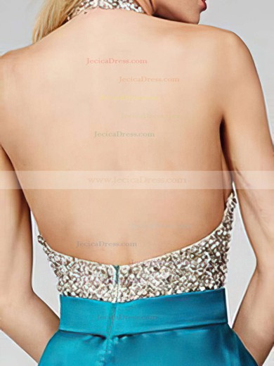 A-line Halter Backless Satin Short/Mini Beading Beautiful Prom Dresses #JCD020102519