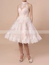 Perfect A-line High Neck Lace Short/Mini Flower(s) Open Back Prom Dress #JCD020102525