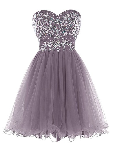 A-line Sweetheart Tulle Short/Mini Cascading Ruffles Prom Dresses #JCD020102527