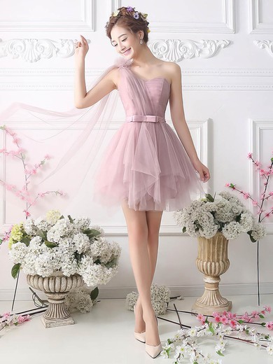 Top Princess One Shoulder Tulle Short/Mini Sashes / Ribbons Prom Dresses #JCD020102533