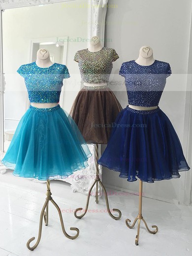 Princess Scoop Neck Organza Short/Mini Crystal Detailing Prom Dresses #JCD020102537