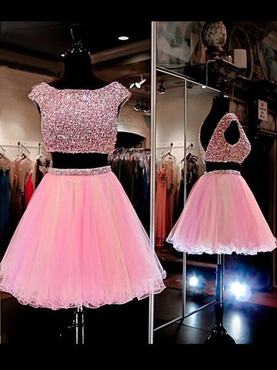 Princess Scoop Neck Tulle Short/Mini Crystal Detailing Prom Dresses #JCD020102546
