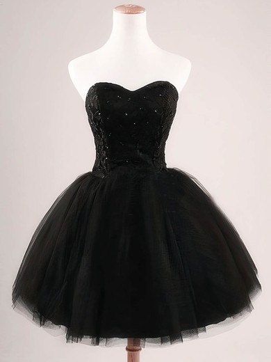 Ball Gown Sweetheart Black Tulle Short/Mini Sequins Discounted Prom Dresses #JCD020102554