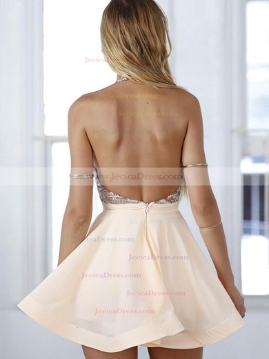 Summer A-line Halter Chiffon Short/Mini Sequins Backless Prom Dresses #JCD020102557