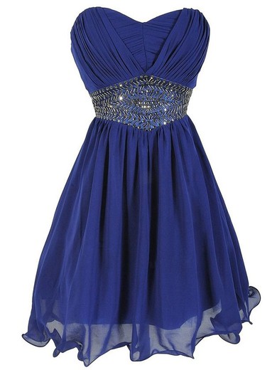 Discounted Empire Sweetheart Chiffon Short/Mini Beading Royal Blue Prom Dress #JCD020102567
