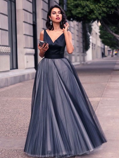 Princess V-neck Tulle Floor-length with Pleats New Style Prom Dresses #JCD020102454