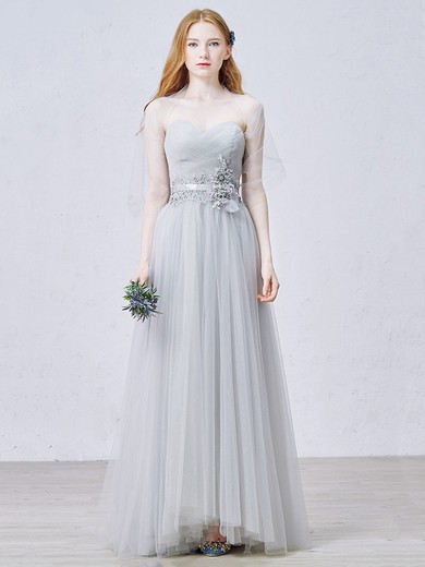 Beautiful A-line Sweetheart Tulle Floor-length Sashes / Ribbons Prom Dresses #JCD020102455