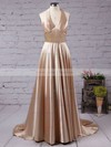 Affordable A-line V-neck Silk-like Satin Court Train Split Front Prom Dresses #JCD020102467