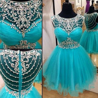 A-line Scoop Neck Tulle with Beading Latest Short/Mini Prom Dresses #JCD020102470