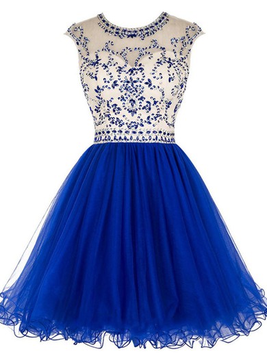 Open Back A-line Scoop Neck Tulle Short/Mini Beading Discount Prom Dresses #JCD020102475