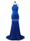 Trumpet/Mermaid Jersey Sweep Train Beading Royal Blue High Neck Prom Dresses #JCD020102490