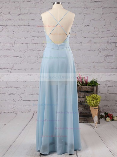 Summer Backless A-line V-neck Chiffon Floor-length Split Front Prom Dress #JCD020102501
