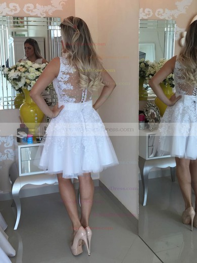 A-line Scoop Neck Tulle Short/Mini Pearl Detailing White New Arrival Prom Dresses #JCD020102569