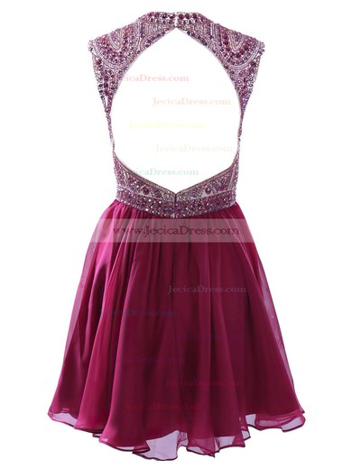 High Neck A-line Chiffon Short/Mini with Crystal Detailing New Prom Dresses #JCD020102575