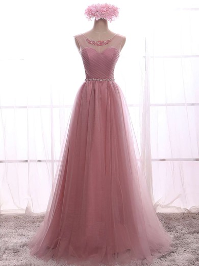 A-line Floor-length Scoop Neck Tulle with Beading Fabulous Prom Dresses #JCD020102586
