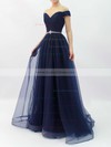 A-line Off-the-shoulder Tulle Sequined with Beading Sweep Train Noble Prom Dresses #JCD020102612