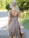 A-line Scoop Neck Lace Chiffon Knee-length Sashes / Ribbons Fabulous Bridesmaid Dresses #JCD01012903