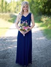 Elegant A-line V-neck Lace Chiffon Floor-length with Pleats Bridesmaid Dresses #JCD01012909