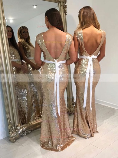 Trumpet/Mermaid Scoop Neck Sequined Floor-length Sashes / Ribbons Sparkly Bridesmaid Dresses #JCD01012911