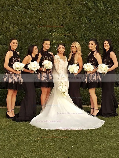 A-line High Neck Tulle Short/Mini Appliques Lace Classy Bridesmaid Dresses #JCD01012914
