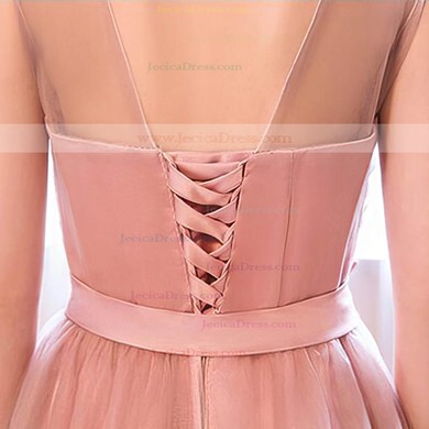 A-line Scoop Neck Tulle Floor-length Sashes / Ribbons Sweet Bridesmaid Dresses #JCD01012918