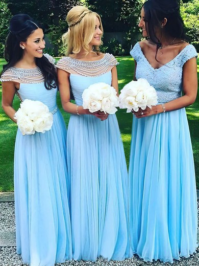 A-line Scoop Neck Chiffon Tulle Floor-length Pearl Detailing New Bridesmaid Dresses #JCD01012921